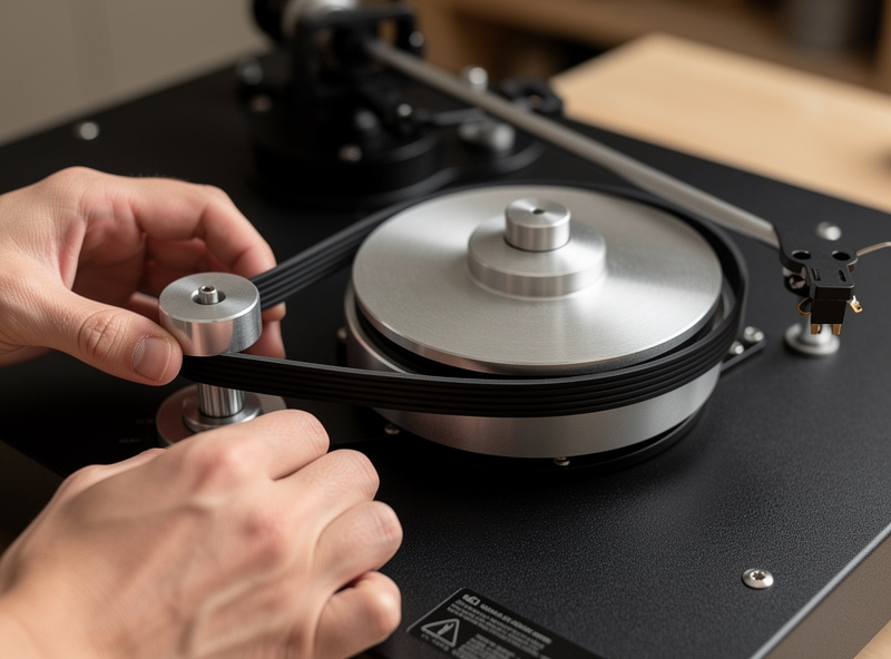 DJ using a direct drive turntable with slipmat for mixing