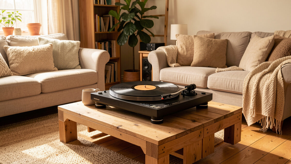 Handmade isolation platform supporting a turntable