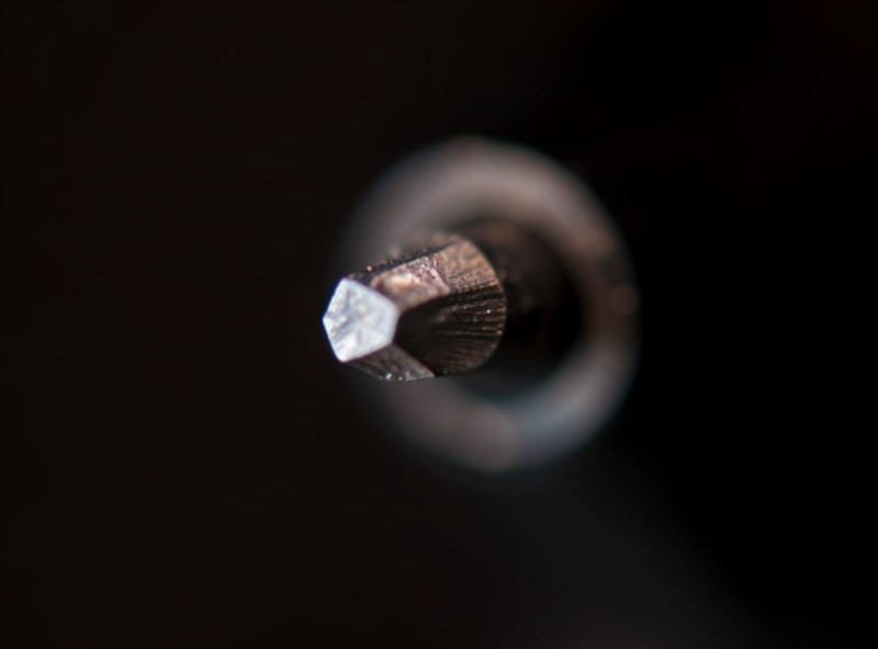 Macro view of a phono stylus tip showing wear