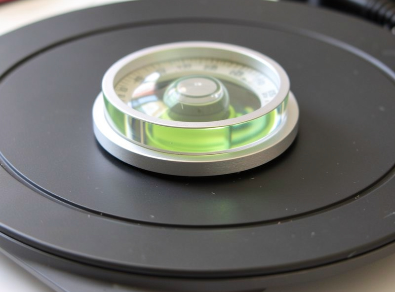 Bubble level sitting on a turntable platter to check level