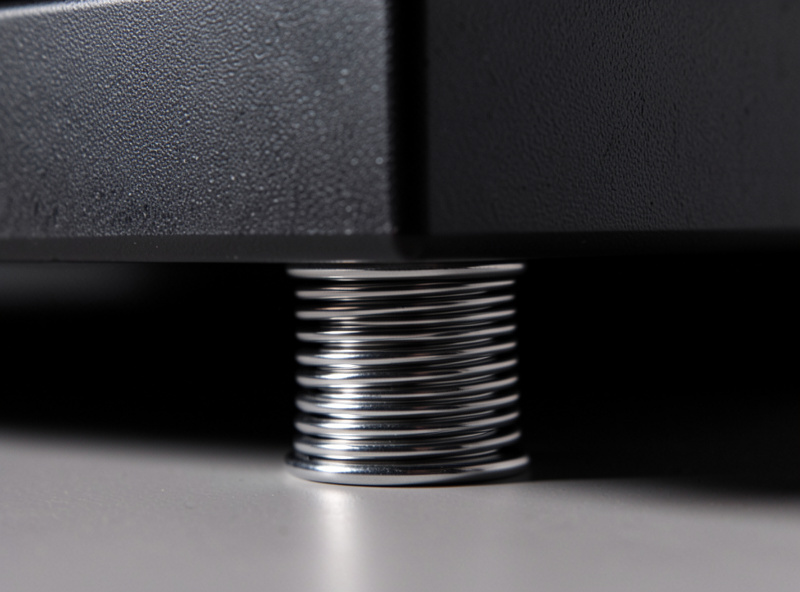 Spring absorber isolation foot compressing under a turntable plinth