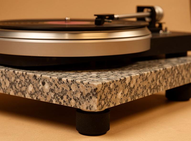 Turntable on a mass-loaded isolation platform with sorbothane feet in a listening room