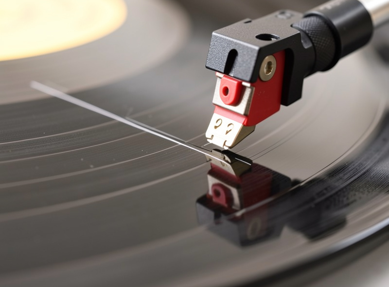 Turntable stylus resting on a blank lead-in groove to test anti-skate drift