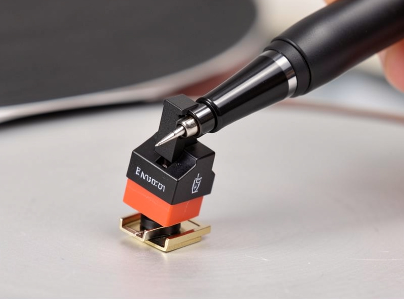 A digital stylus force gauge rechecking tracking force on a newly broken-in cartridge