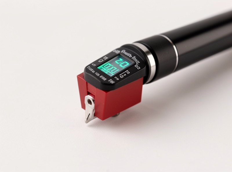 A digital stylus force gauge measuring tracking force on a turntable cartridge