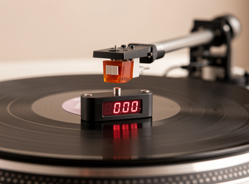 Digital stylus tracking force gauge reading tracking force on a turntable