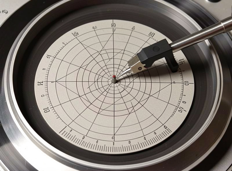 Cartridge alignment protractor with the stylus on an inner null point near the record center