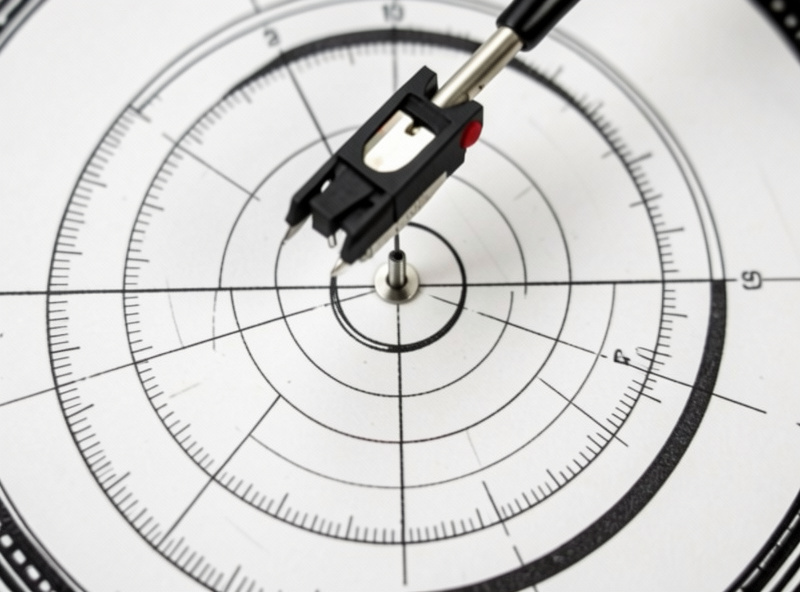 Cartridge stylus aligned over the inner null point near the center of a printed protractor