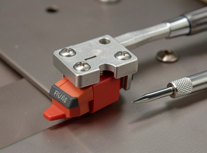 Turntable headshell with a cartridge held by two screws in slotted mounting holes for overhang adjustment