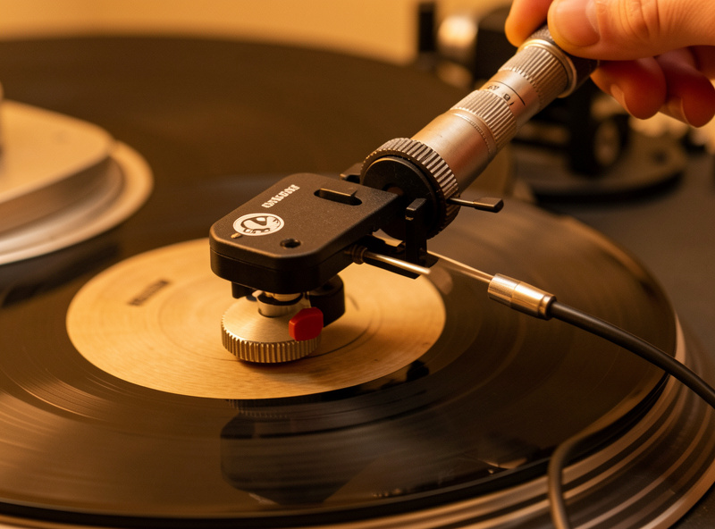 Adjusting tonearm counterweight and anti-skate with a digital stylus force gauge on the platter