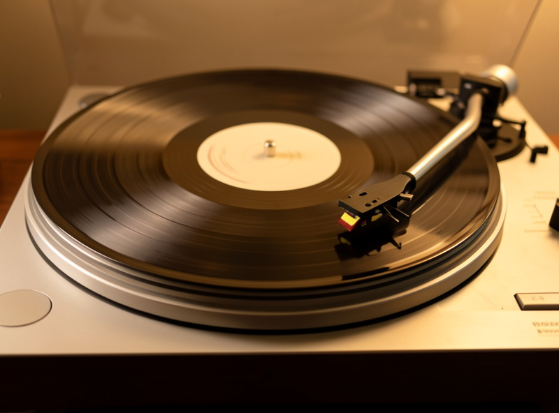 A vinyl record playing on a clean proper turntable with the stylus resting in the groove