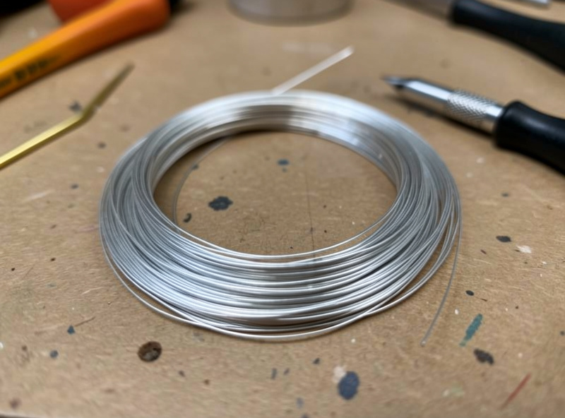 Coil of thin silver litz headshell wire with fine strands visible on a setup bench