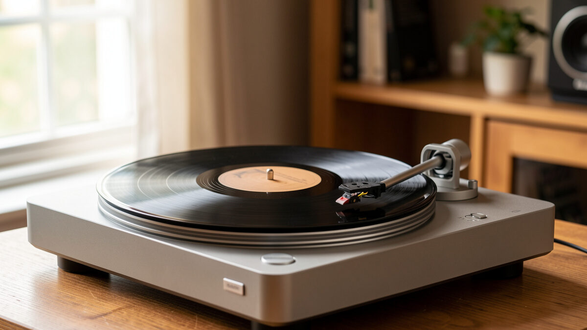 Turntable and vinyl record in a warm listening room