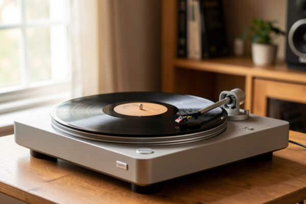 Turntable and vinyl record in a warm listening room
